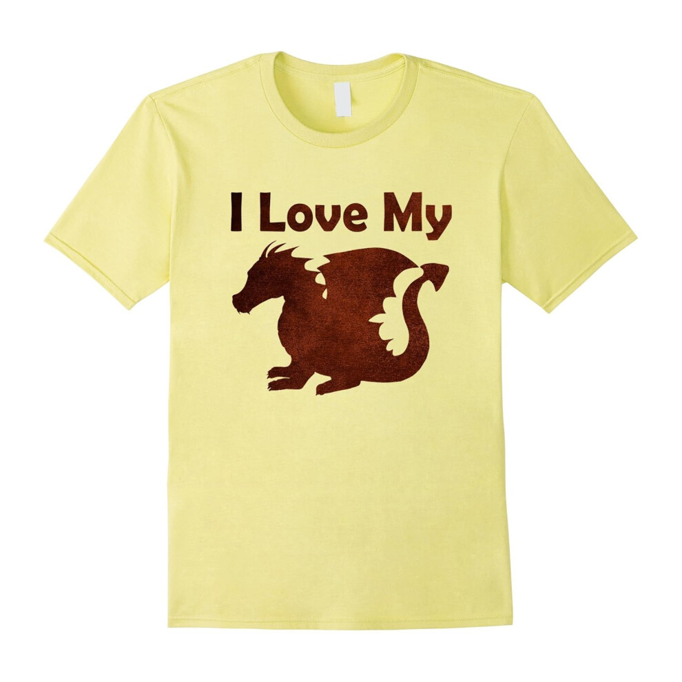 (XXXL) I Love My Dragon T-Shirt (grunge red image)-Father's Day