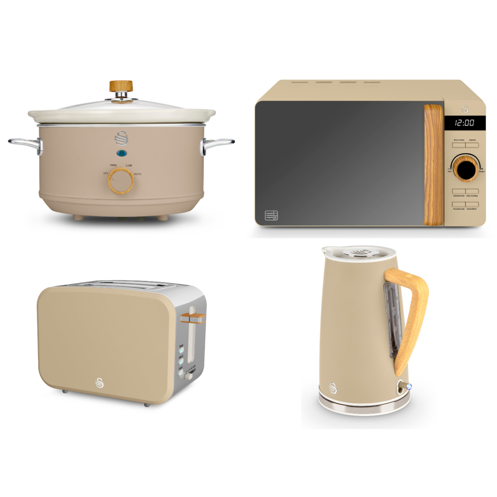 Swan Nordic Oatmeal Kettle 2 Slice Toaster Microwave & Slow Cooker Set