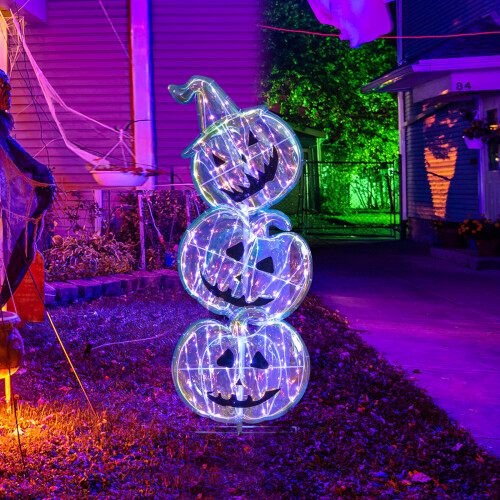 Costway 3.4 FT Light up Stacked Halloween Pumpkins Jack-O-Lantern Decorations 1