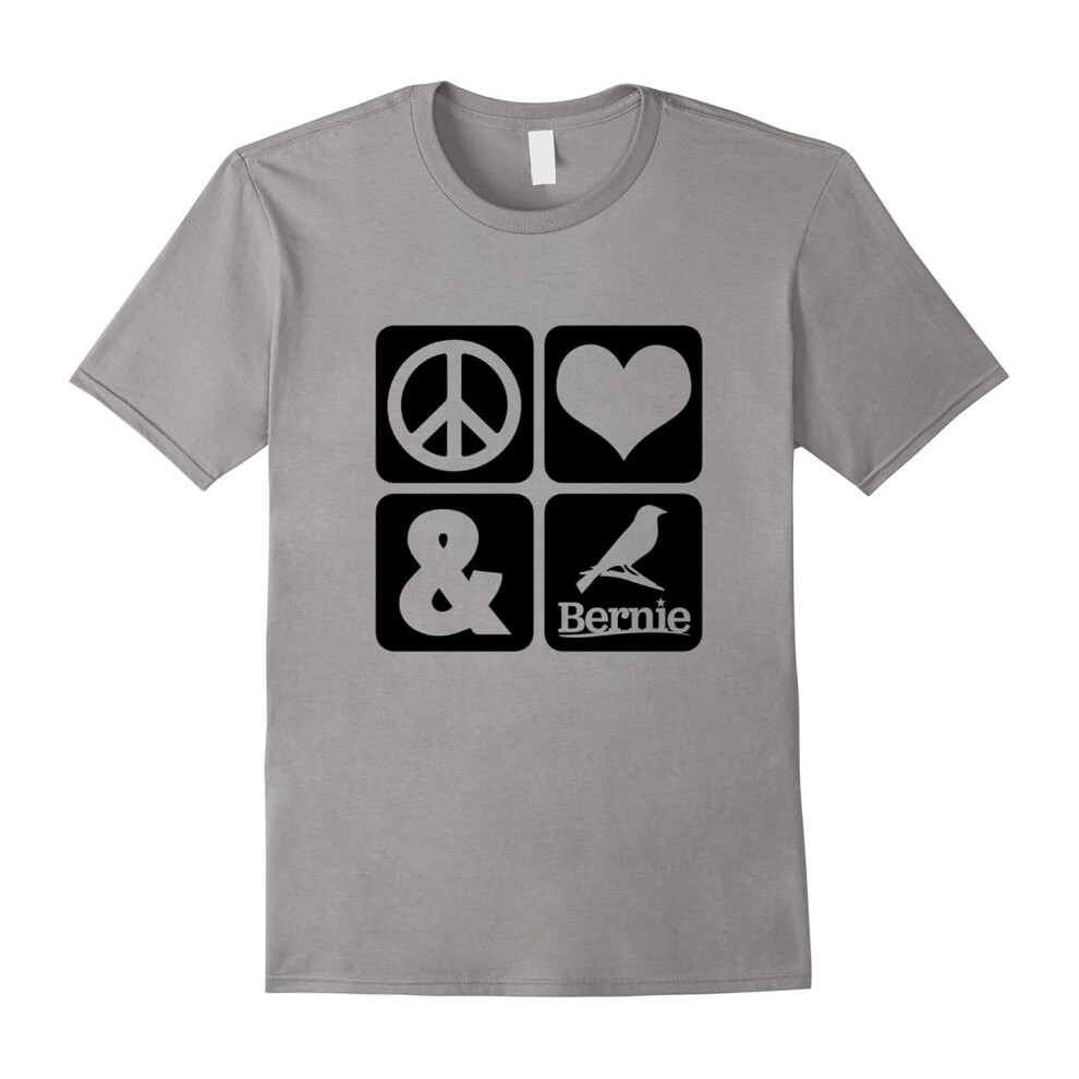 (XL) Peace Love and Bernie Sanders bird campaign T shirt 2016-Father's Day