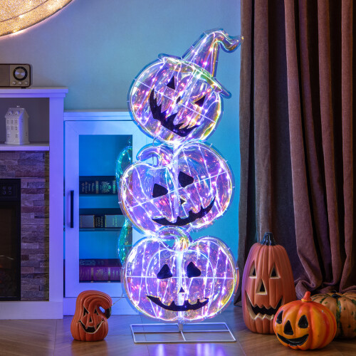 Costway 3.4 FT Light up Stacked Halloween Pumpkins Jack-O-Lantern Decorations 2