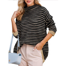 (black, L) Weardear Womens Turtleneck Pullover Sweaters 2024 Striped Warm Long Sleeve Knit Tunic Jumper Tops