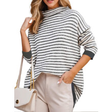 (white, XXL) Weardear Womens Turtleneck Pullover Sweaters 2024 Striped Warm Long Sleeve Knit Tunic Jumper Tops