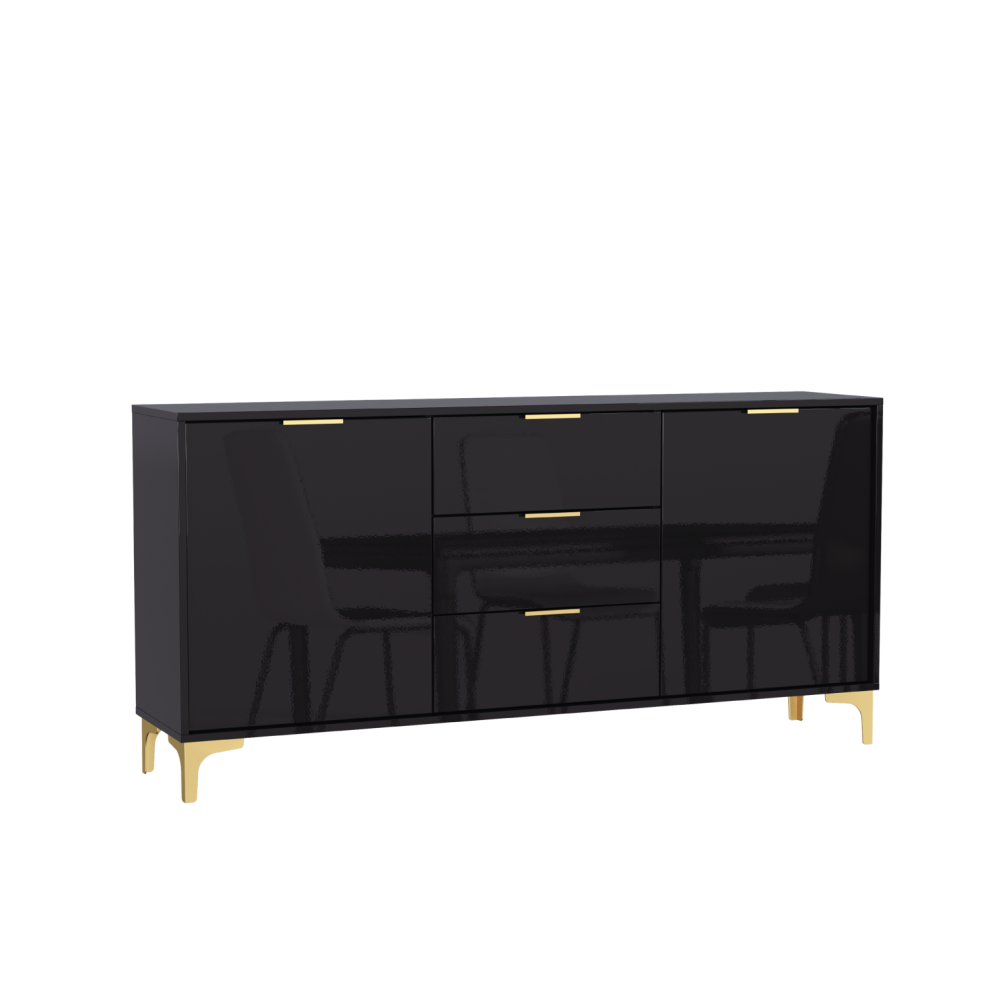 (Black) Sideboard 140cm Gloss Doors - Mex Furniture