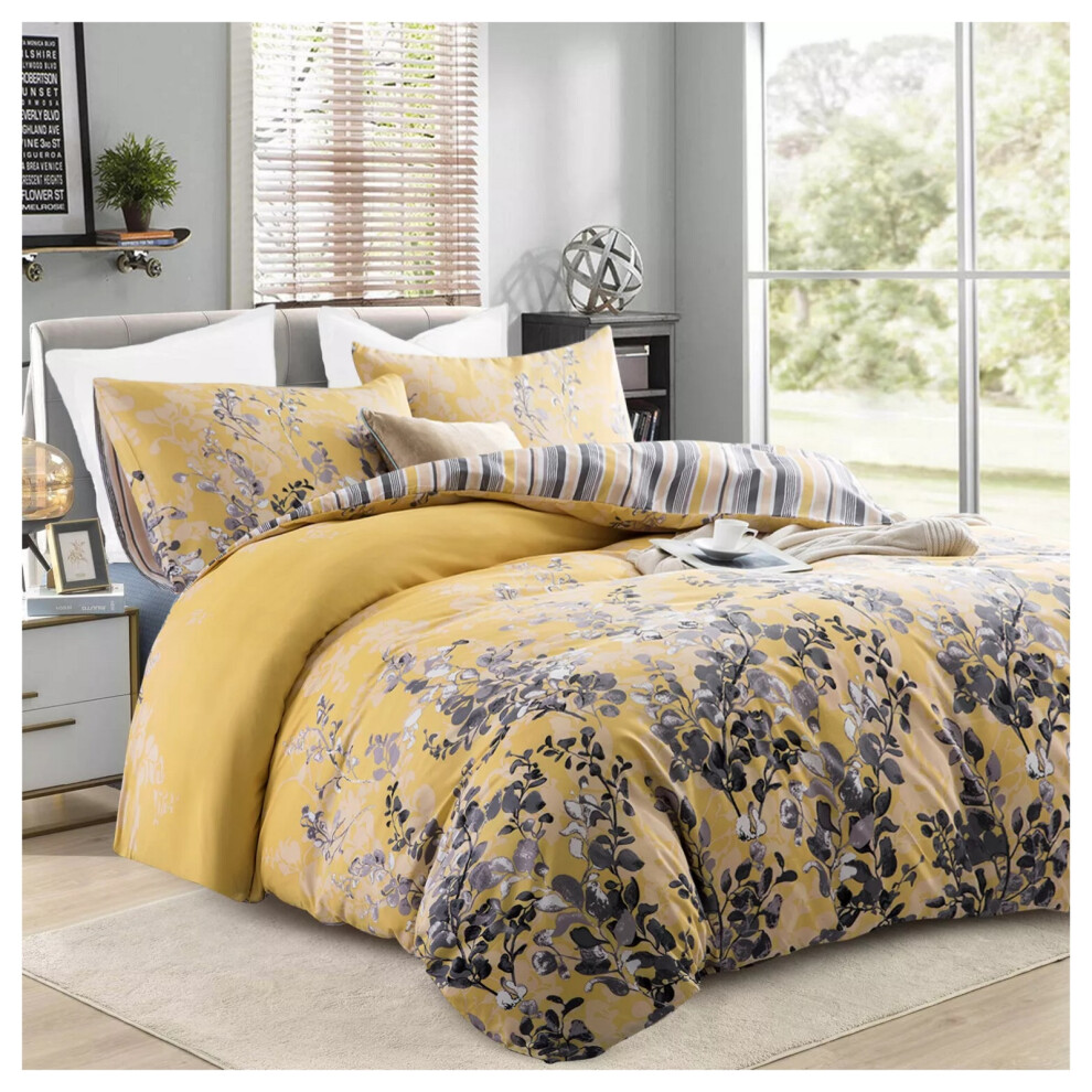 Aspire Homeware (Ochre Blossom- Bedding Sets) Reversible Duvet Cover Quilt King Size Bedding Sets Yellow