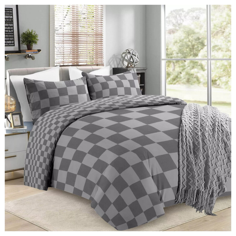 (Chess- Grey Bedding Sets) Reversible Duvet Cover Quilt King Size Bedding Sets