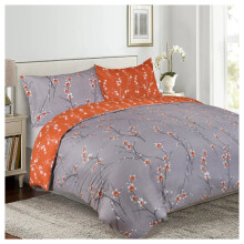 (Rust Flower- Grey Orange Bedding Sets) Reversible Duvet Cover Quilt King Size Bedding Sets