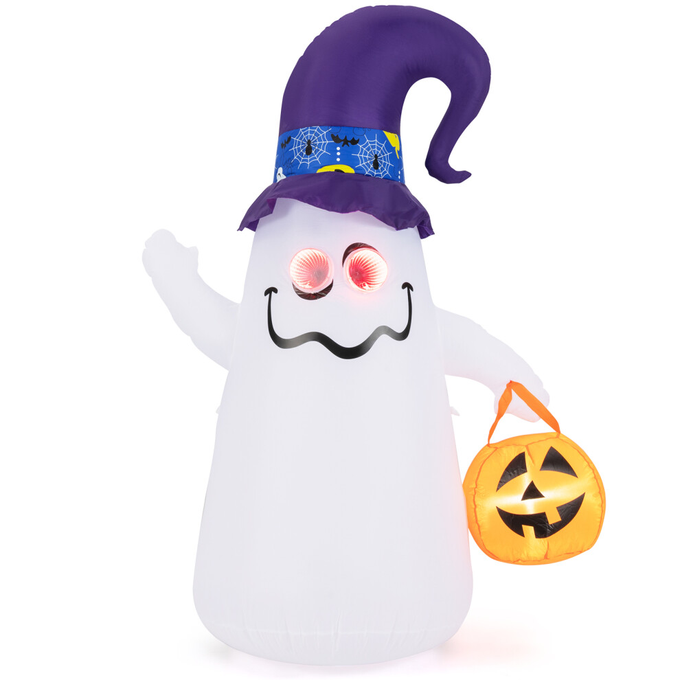 180 CM Lighted Ghost Wearing Witch Hat & Carrying Jack-O-Lantern