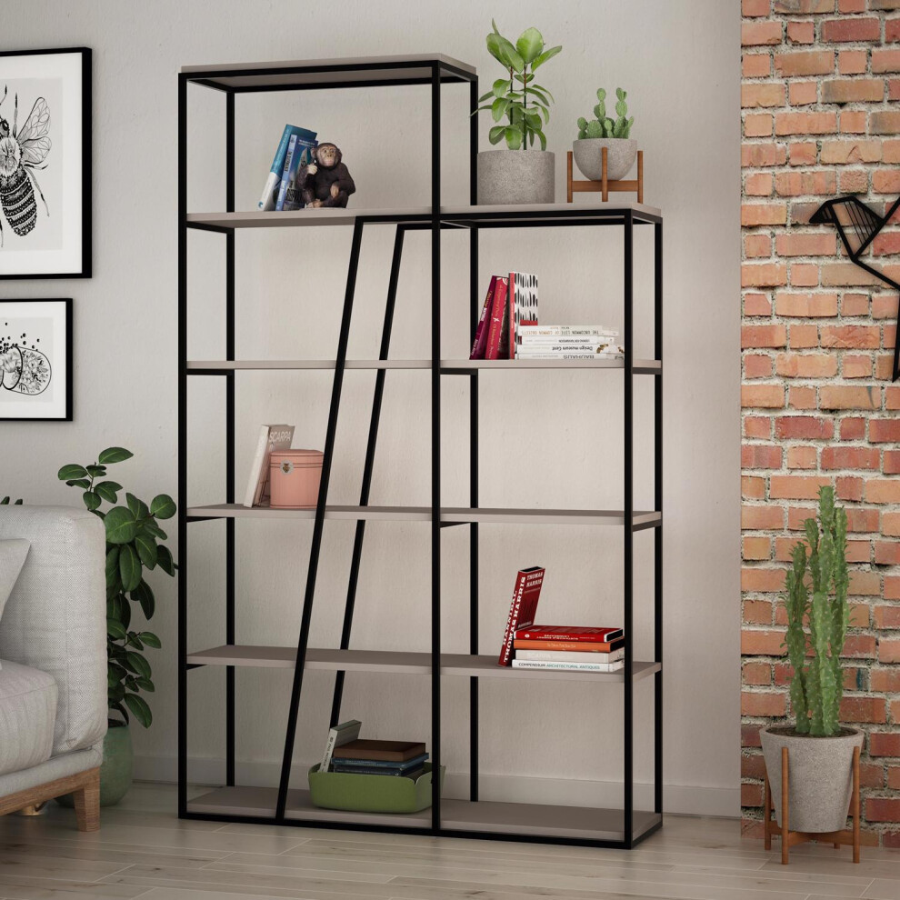 FWStyle Bookshelf Shelving Unit Mocha Grey Black Metal Modern Industrial Style