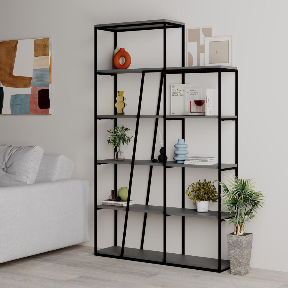 FWStyle Bookshelf Shelving Unit Anthracite Grey Black Metal Modern Industrial Style