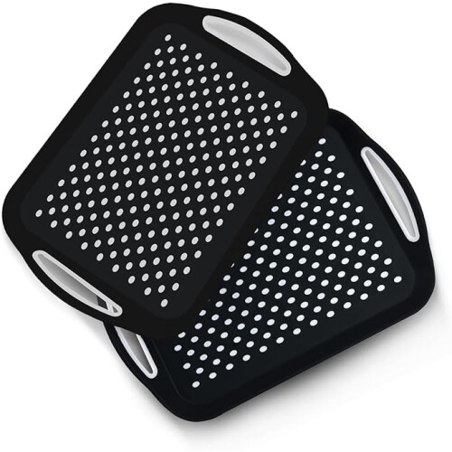Essen 2Pack Serving Tray Set Non-Slip Lap Boards with Grip Handles, Black