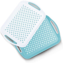 Essen 2Pack Serving Tray Set Non-Slip Lap Boards with Grip Handles, Blue and White