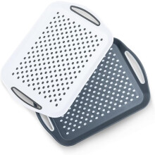 Essen 2Pack Serving Tray Set Non-Slip Lap Boards with Grip Handles, Grey and White