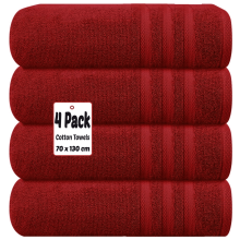 (Red) 4 X Luxury Bath Towels 100% Egyptian Cotton Large Size Big Bathroom Towels Set