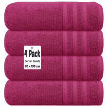 (Pink) 4 X Luxury Bath Towels 100% Egyptian Cotton Large Size Big Bathroom Towels Set