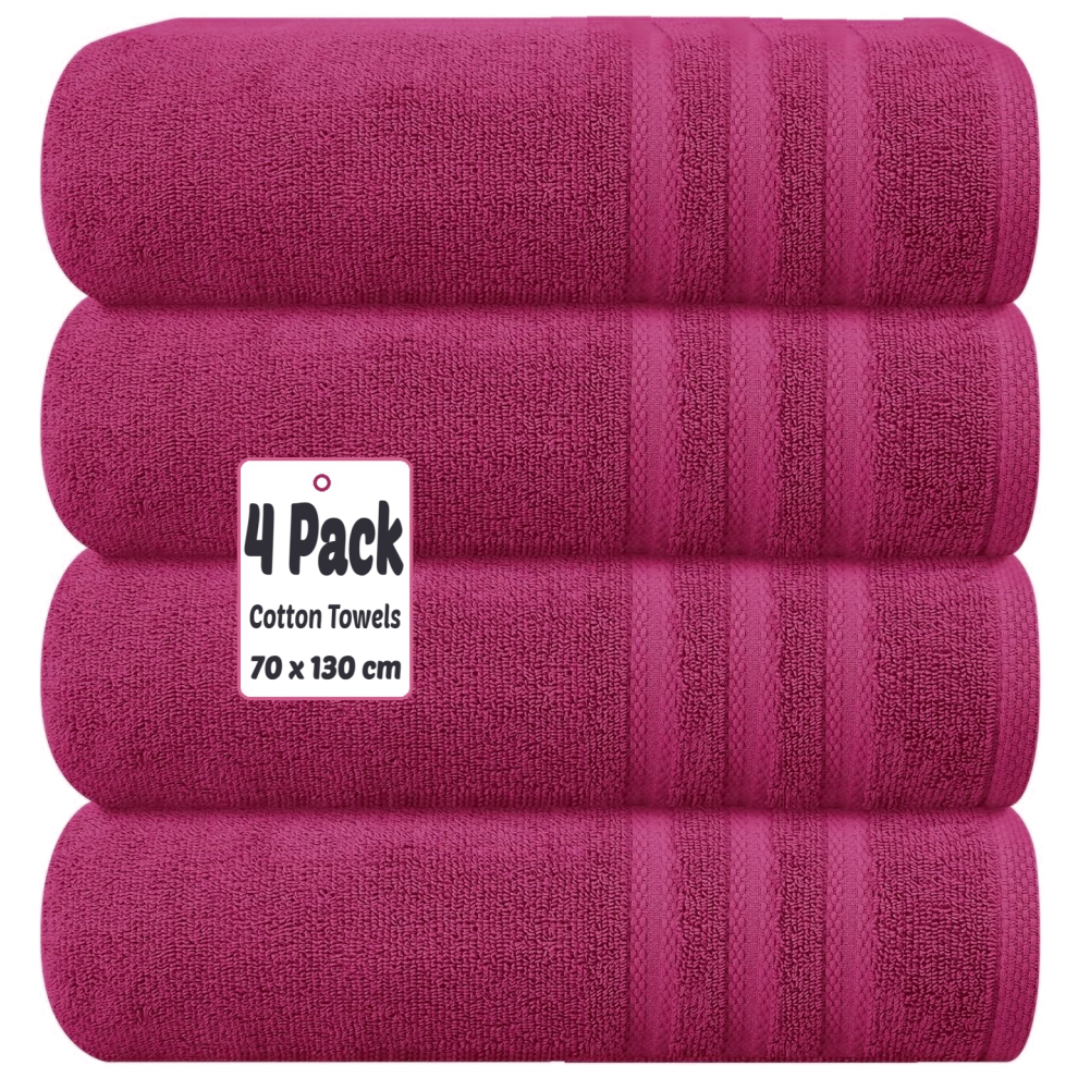 (Pink) 4 X Luxury Bath Towels 100% Egyptian Cotton Large Size Big Bathroom Towels Set