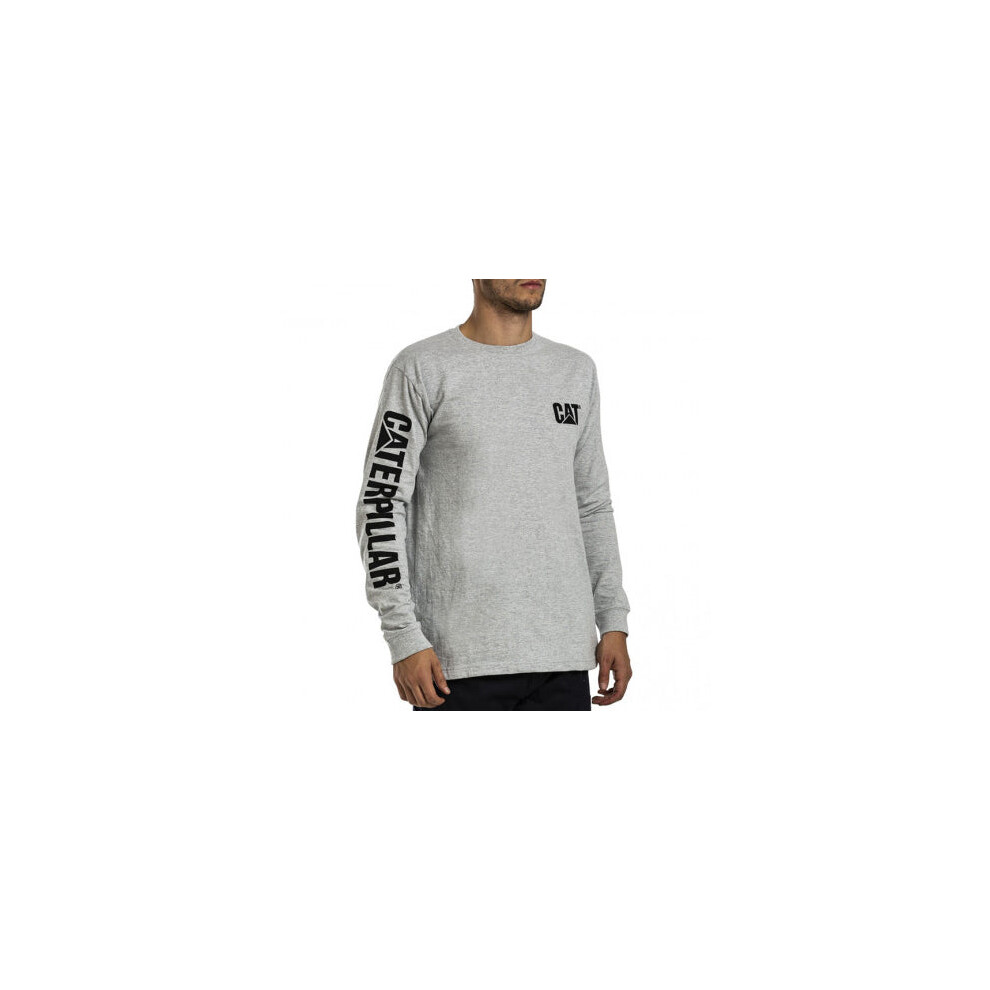 Caterpillar Mens Trademark Banner Long Sleeve T-Shirt - Grey