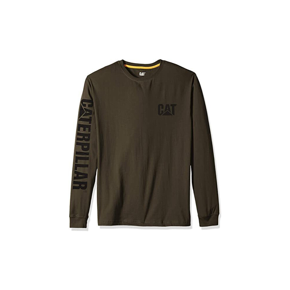 (XS) Caterpillar Mens Trademark Banner Long Sleeve Tee Top CAT - Army Moss