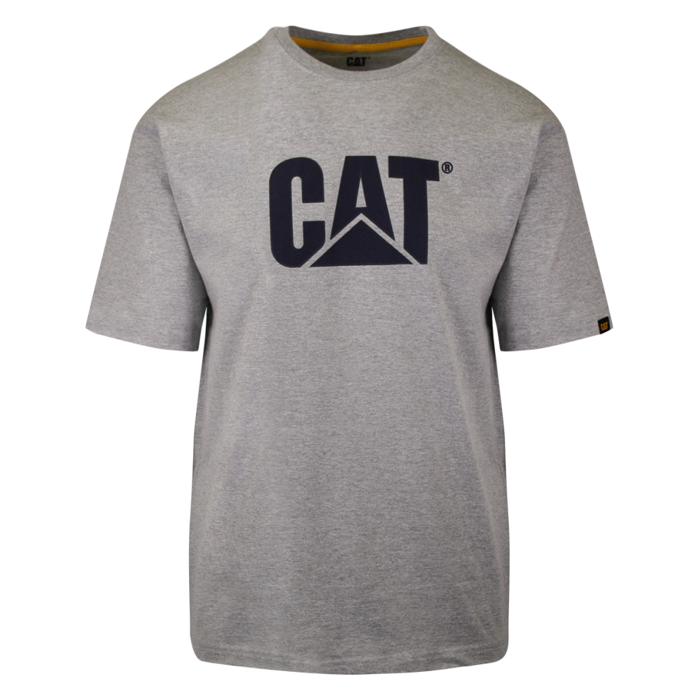 (Small) Caterpillar T Shirt Men CAT Short Sleeve TM Logo Tee T- Shirt Cotton Top - Heather Grey