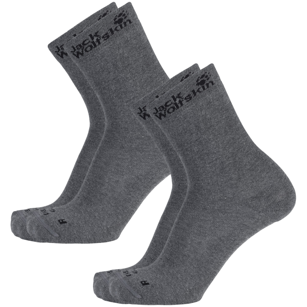 (Dark Grey, 35-37) 2-Pairs Jack Wolfskin Casual Ankle Socks Classic Cut Organic Cotton - Dark Grey