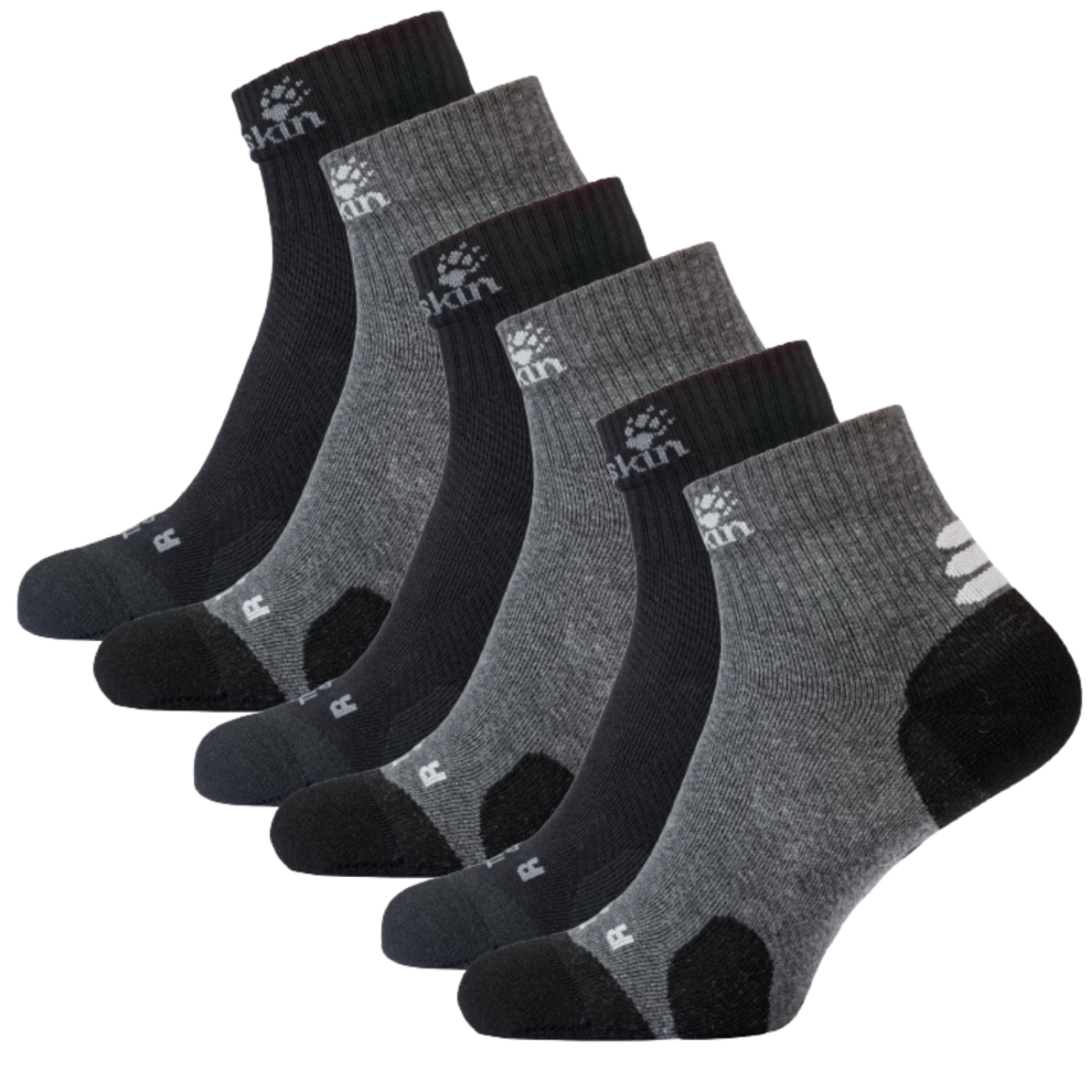 (Black, 38-40) 6 Pairs Jack Wolfskin Cotton Socks Travel Organic Mid Cut Hiking Trekking Ankle