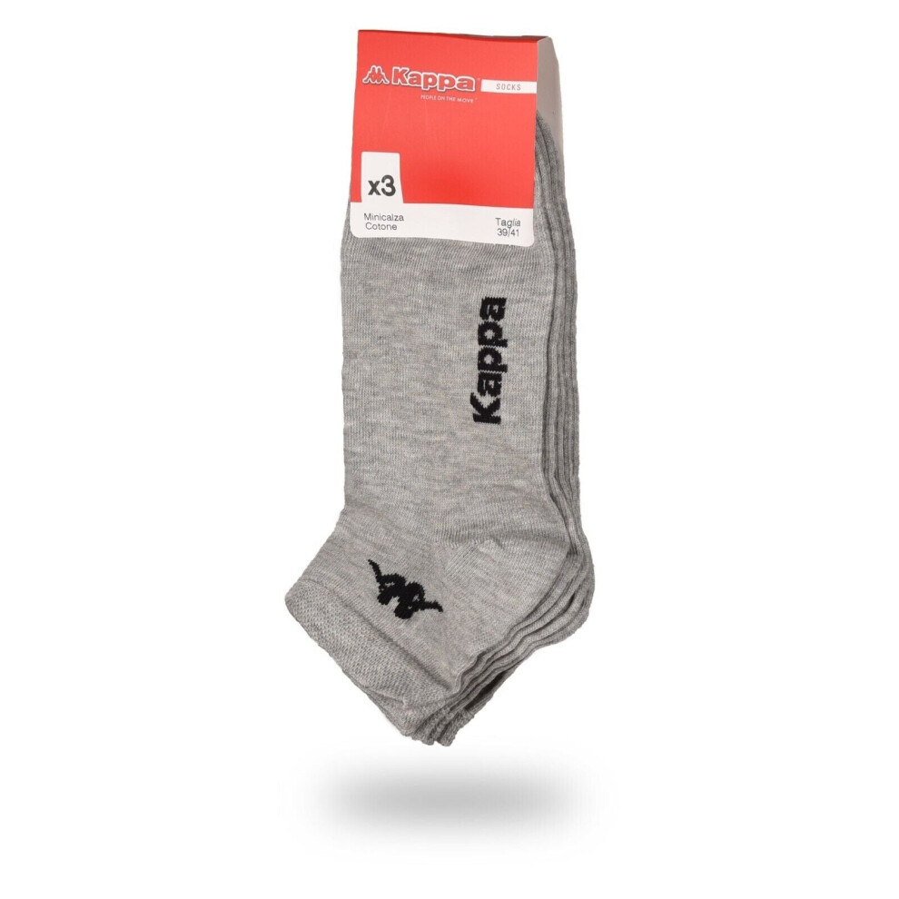 (EU 39-41) Kappa Mens Ankle Socks - Grey - 1 Pack of 3