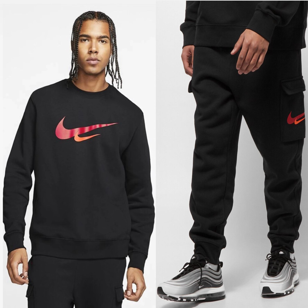 (Black, S) Nike Mens Sportswear Printed Two Swoosh Tracksuit