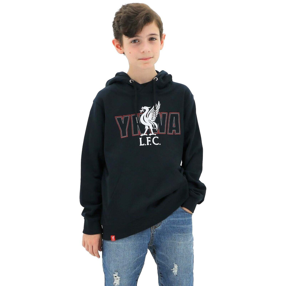 (6) Liverpool FC Youth Boys Hoodie Jumper LFC YNWA Firebird Hoody - Navy