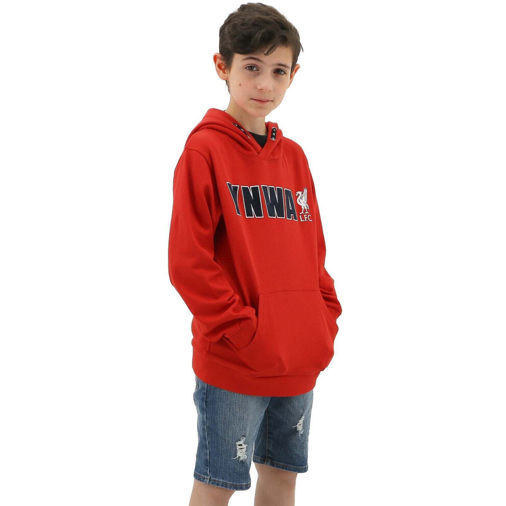 (10) Liverpool FC Youth Boys Hoodie Jumper LFC YNWA Firebird Hoody - Red