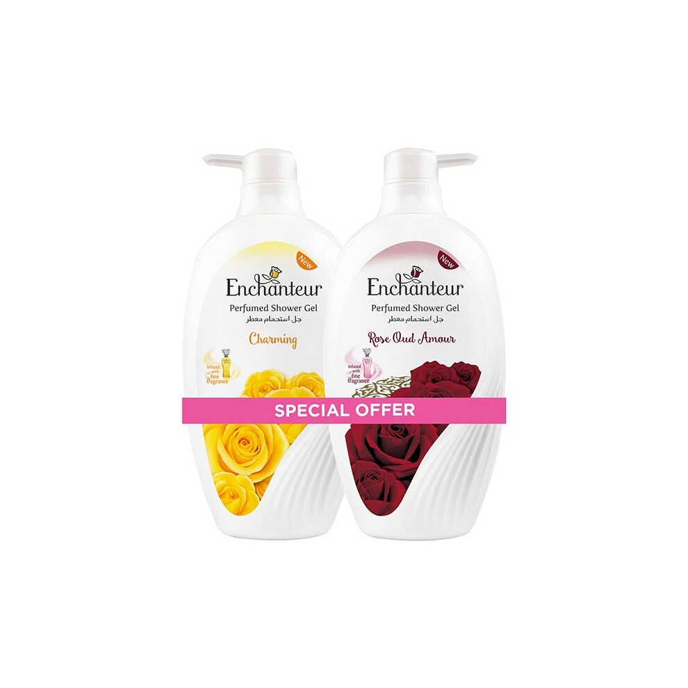 Enchanteur Perfumed Shower Gel Charming & Rose Oud Amour 550ml Pack of 2 | Body Wash | Deep Cleansing