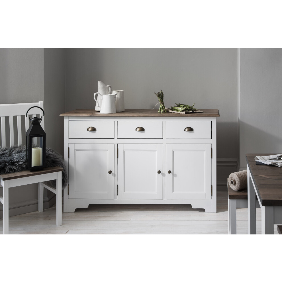 Canterbury Sideboard with Solid Doors in White and Dark Pine