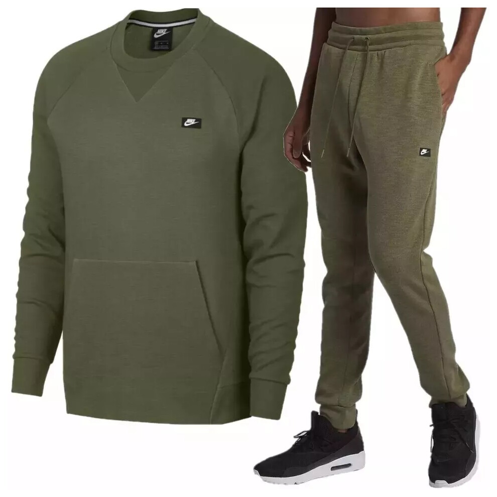 (Green, S) Nike Men's Optic Crewneck Fleece Tracksuit