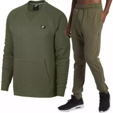 (Green, M) Nike Men's Optic Crewneck Fleece Tracksuit