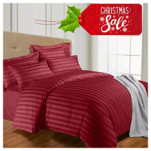 (Stripe- Double Duvet Cover Set) Reversible Duvet Quilt Cover Red Bedding Sets