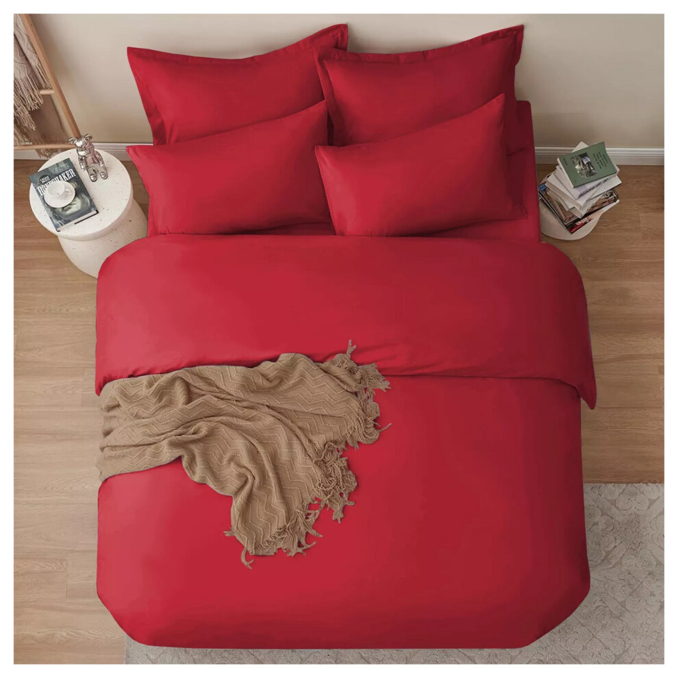 (Plain- Single Duvet Cover Set) Reversible Duvet Quilt Cover Red Bedding Sets