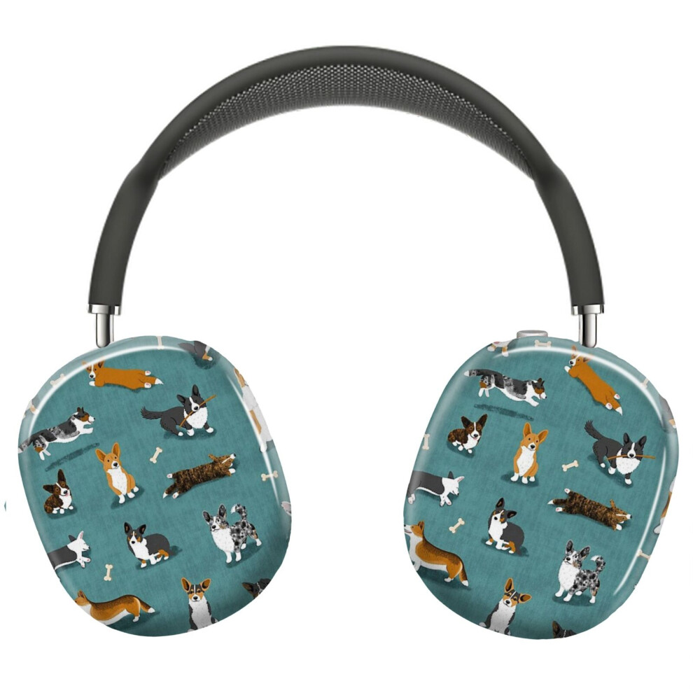 (Cardigan Corgi Pattern On Teal_22662) Protective Cover For Airpods Max Headphones Aesthetic Print Snap On Cases 8841579038955