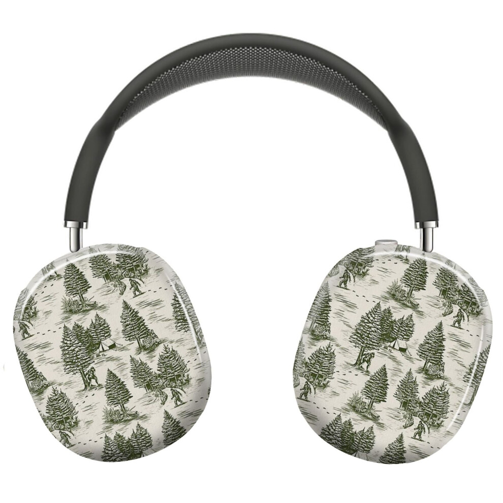 (Bigfoot Sasquatch Toile De Jouy In Forest Green_12080) Protective Cover For Airpods Max Headphones Aesthetic Print Snap On Cases 8841579024378