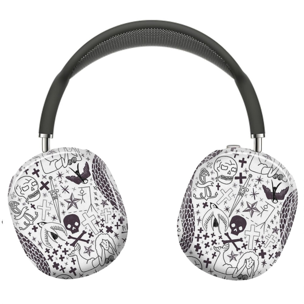 (Ofmd Beard Tattoos (Black)_6999) Protective Cover For Airpods Max Headphones Aesthetic Print Snap On Cases Black 8841579090441