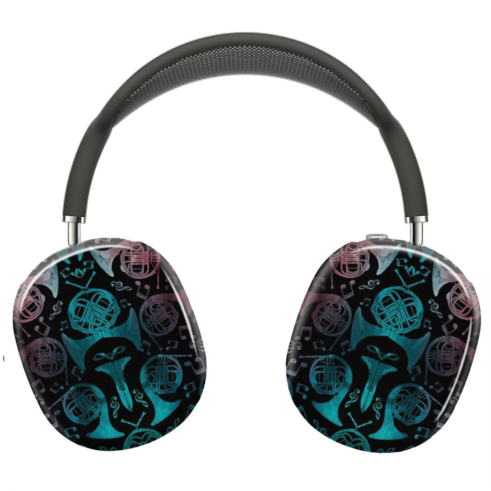 (French Horn And Music Notes Pattern_5506) Protective Cover For Airpods Max Headphones Aesthetic Print Snap On Cases 8841579059936