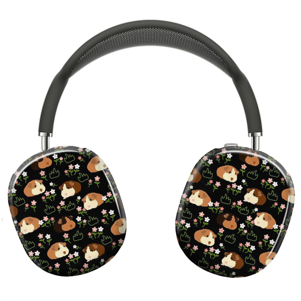 (Guinea Pig And Flowers - Black_11925) Protective Cover For Airpods Max Headphones Aesthetic Print Snap On Cases 8841579074717