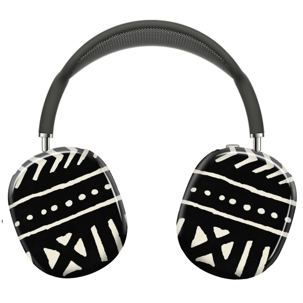 (African Mud Cloth And White_4411) Protective Cover For Airpods Max Headphones Aesthetic Print Snap On Cases Black 8841579032373