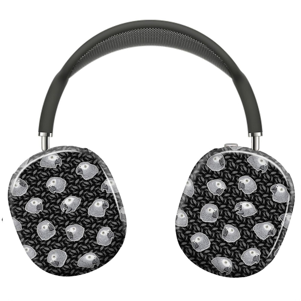 (African Parrots Pattern (Black)_15553) Protective Cover For Airpods Max Headphones Aesthetic Print Snap On Cases Grey/Black 8841579032397