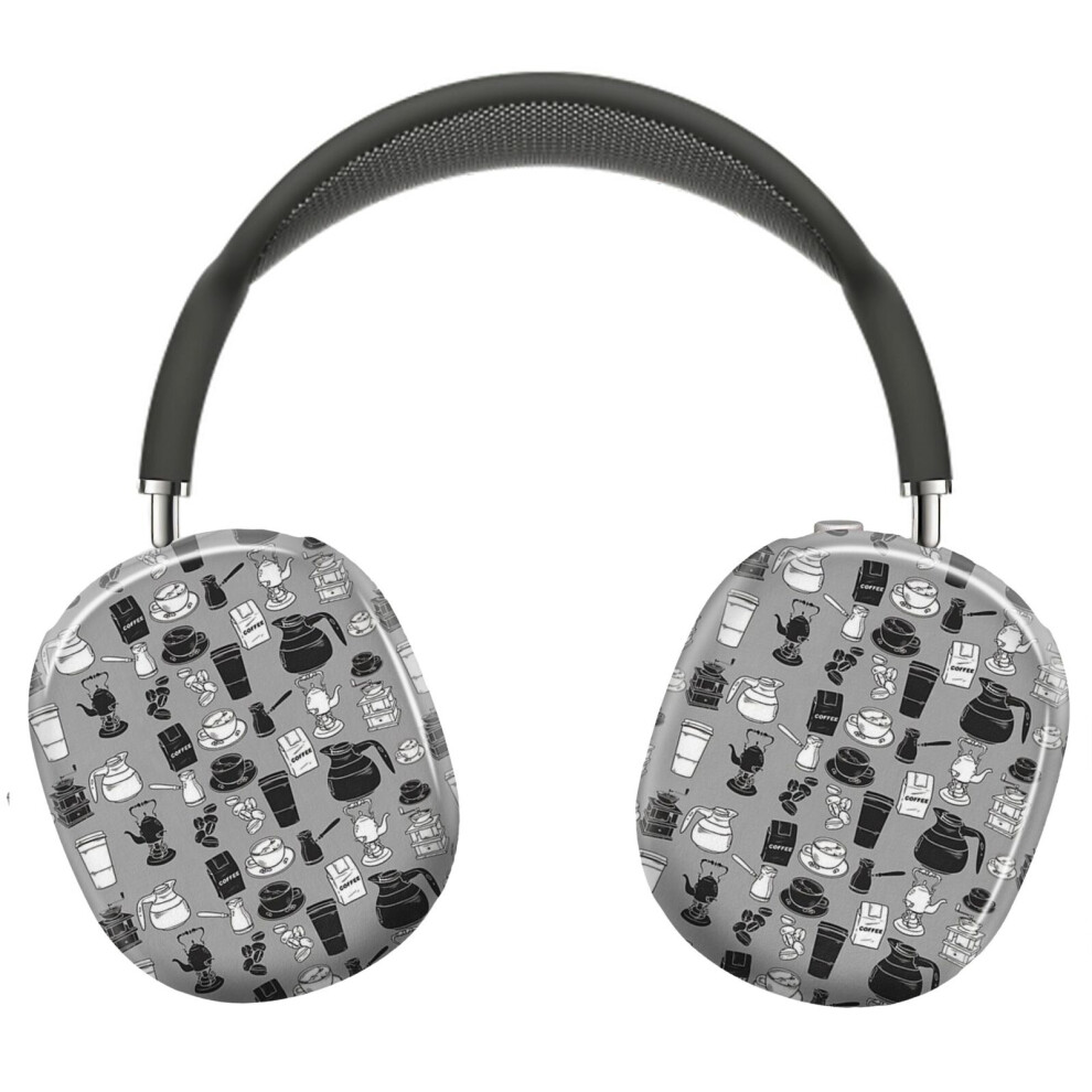(Coffee And Pattern_4045) Protective Cover For Airpods Max Headphones Aesthetic Print Snap On Cases Black/White 8841579034391