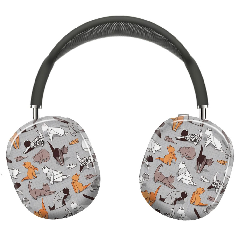 (Origami Kitten Friends Linen Texture Paper Cats_5020) Protective Cover For Airpods Max Headphones Aesthetic Print Snap On Cases Grey 8841579089155