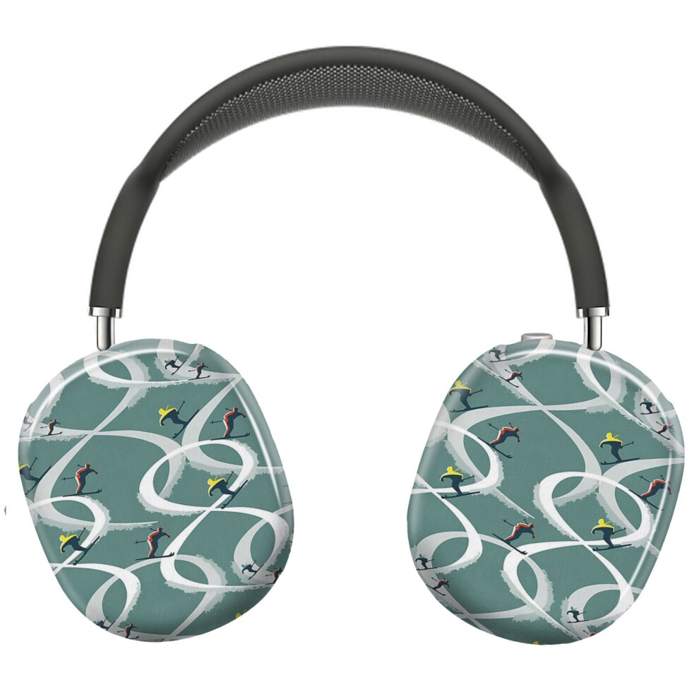 (Mid Century Figure 8 Skiers In Retro Style On Teal_23165) Protective Cover For Airpods Max Headphones Aesthetic Print Snap On Cases 8841579076445