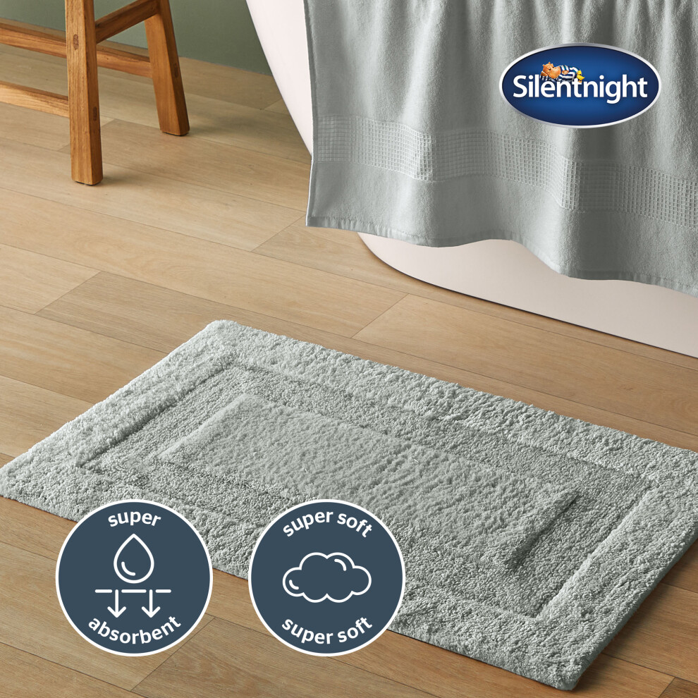 (Grey) Silentnight Supersoft Bathmat Super Soft & Absorbent 100% Cotton BCI - Quick Drying Plush Texture Non-Slip Base Bathmat - 80 x 50cm - Machine W