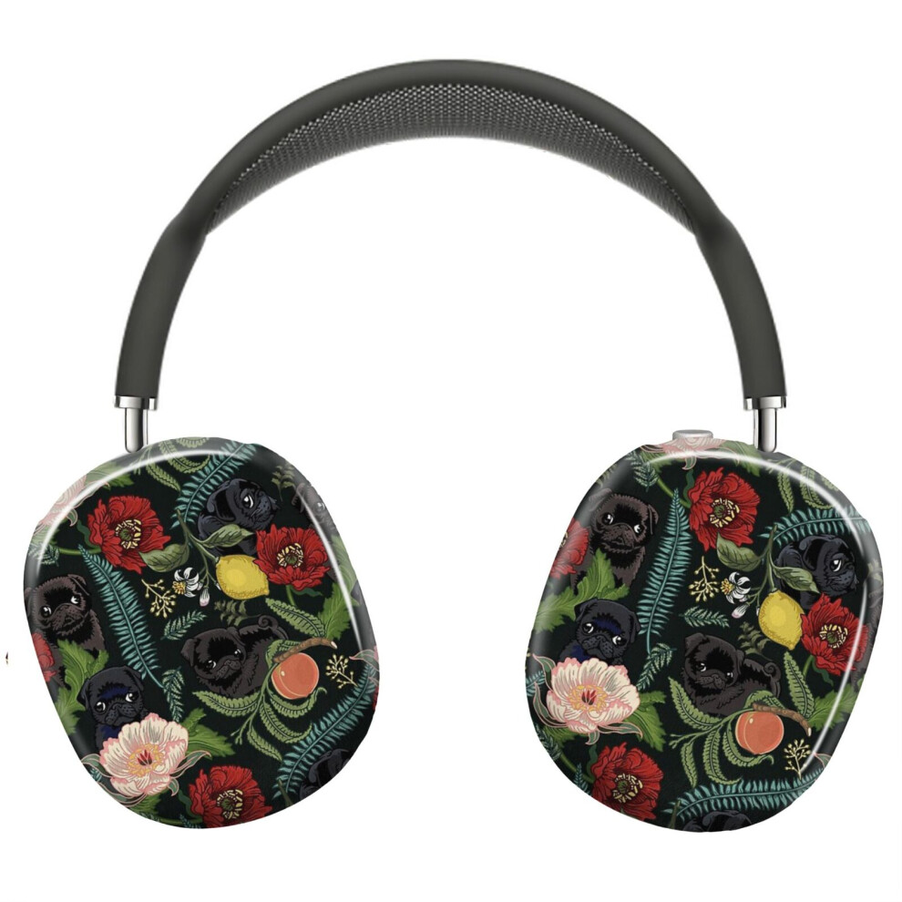 (Botanical And Pugs_6221) Protective Cover For Airpods Max Headphones Aesthetic Print Snap On Cases Black 8841579041696