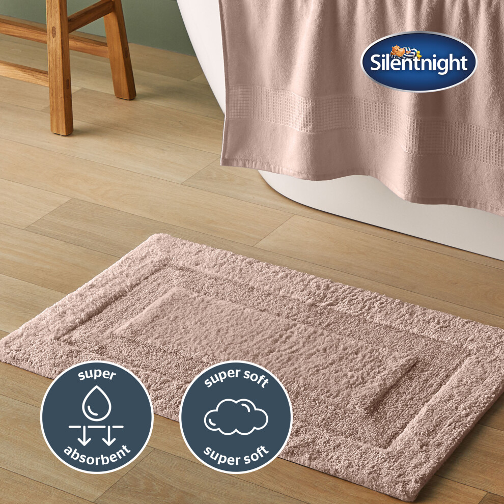 (Pink) Silentnight Supersoft Bathmat Super Soft & Absorbent 100% Cotton BCI - Quick Drying Plush Texture Non-Slip Base Bathmat - 80 x 50cm - Machine W