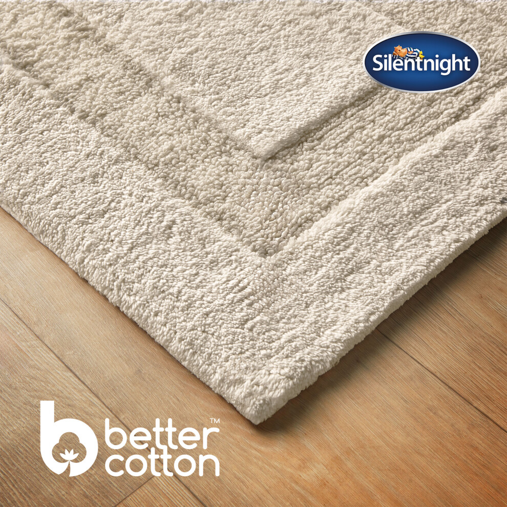 (White) Silentnight Supersoft Bathmat Super Soft & Absorbent 100% Cotton BCI - Quick Drying Plush Texture Non-Slip Base Bathmat - 80 x 50cm - Machine