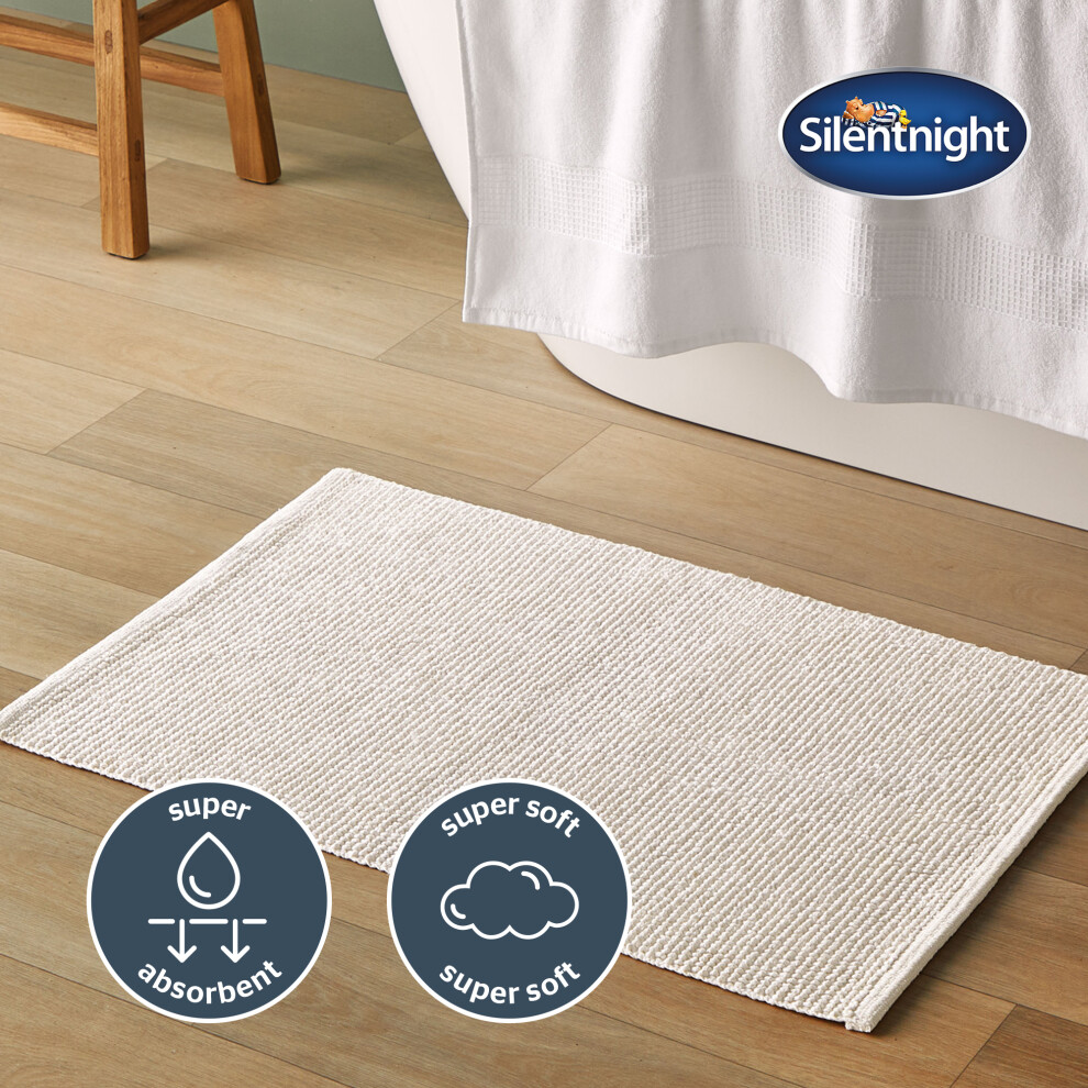 (White) Silentnight Textured Knot Bathmat Super Soft & Quick Drying 100% Cotton BCI 80 x 50cm - Machine Washable